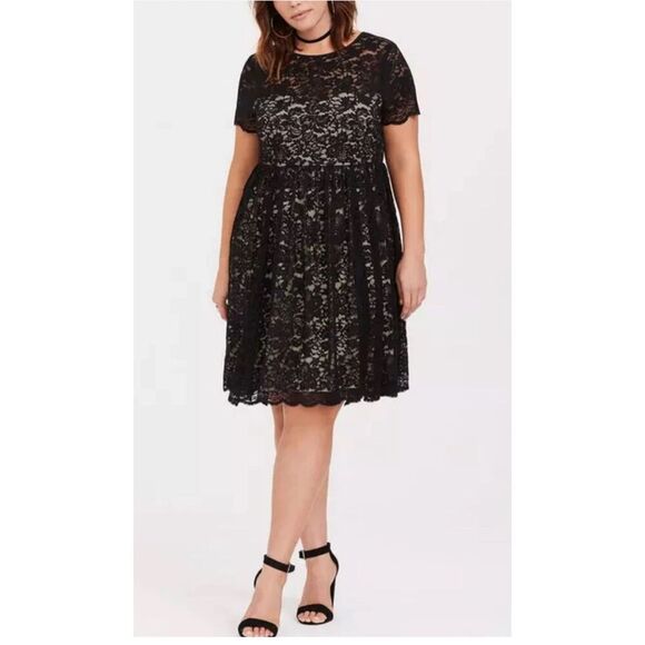 Torrid plus size 2 nude black lace mini scuba illusion dress sweetheart mesh - Picture 1 of 6